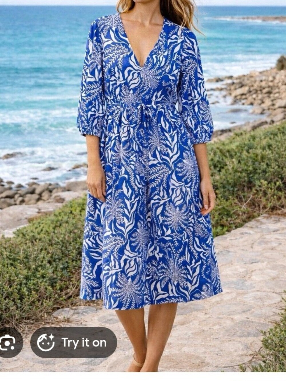 Mlle Gabrielke Womens Size 2X Blue and White Floral Button-up Midi Dress